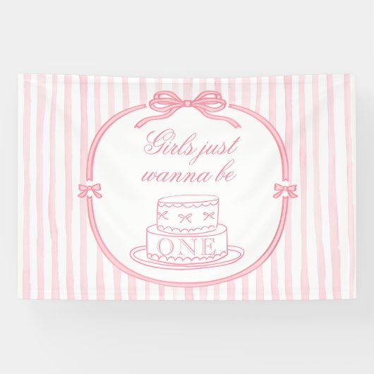 Elegant Pink Bow Coquette Girl 1st Birthday  Spandoek (Horizontaal)