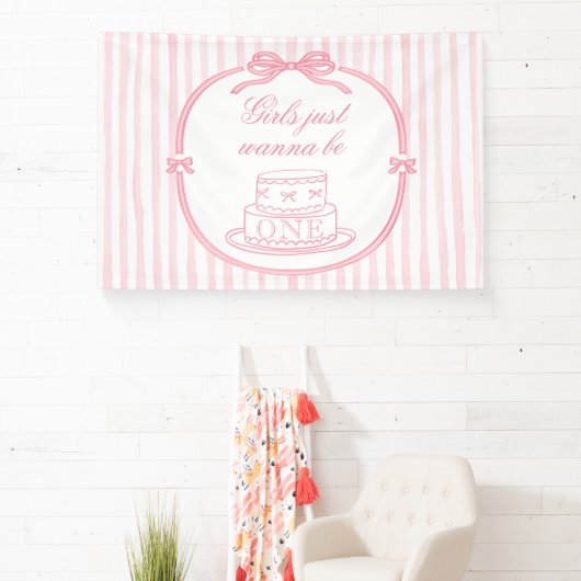 Elegant Pink Bow Coquette Girl 1st Birthday  Spandoek (Insitu)