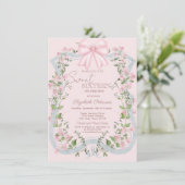 Elegant Pink Bow Floral Frame Sweet 16 Kaart (Staand voorkant)