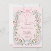 Elegant Pink Bow Floral Frame Sweet 16 Kaart (Voorkant)