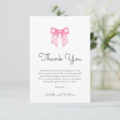 Elegant Pink Bow Girl Baby Shower Bedankkaart (Staand voorkant)