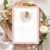 Elegant Pink Bow Girl Baptism Photo Bedankkaart