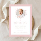 Elegant Pink Bow Girl Baptism Photo Bedankkaart