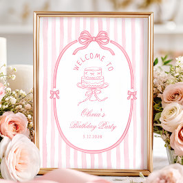 Elegant Pink Bow Girl Birthday Welcome Poster