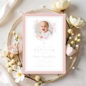Elegant Pink Bow Girl Photo Baptism Kaart