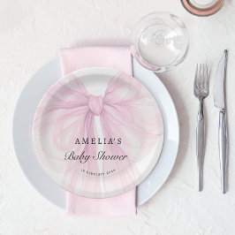 Elegant Pink Bow Girls Baby Shower Papieren Bordje