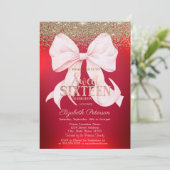 Elegant Pink Bow Gold Diamond Red Sweet 16  Kaart (Staand voorkant)