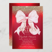 Elegant Pink Bow Gold Diamond Red Sweet 16  Kaart (Voorkant / Achterkant)