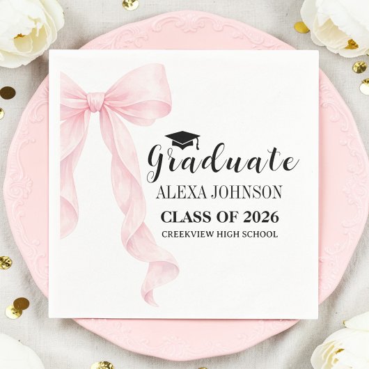 Elegant Pink Bow Graduation Cap Graduate Servet