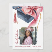 Elegant Pink Bow Graduation Party Invitation Kaart (Voorkant)