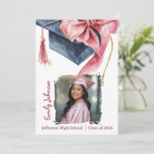 Elegant Pink Bow Graduation Party Invitation Kaart (Staand voorkant)