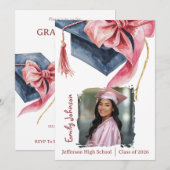Elegant Pink Bow Graduation Party Invitation Kaart (Voorkant / Achterkant)
