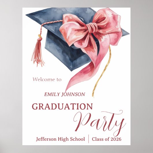 Elegant Pink Bow Graduation Party  Poster (Voorkant)