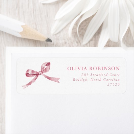 Elegant Pink Bow Graduation Return Address Etiket (Insitu)