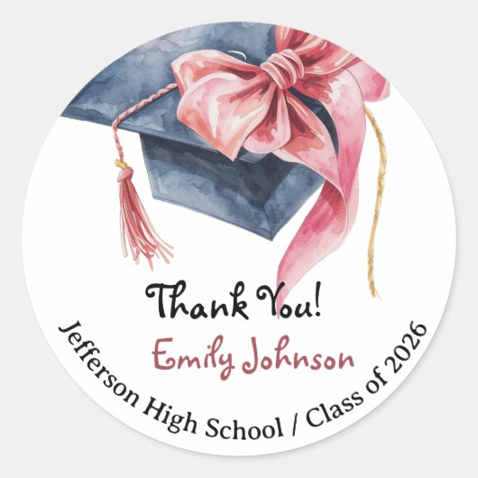 Elegant Pink Bow Graduation Thank You  Ronde Sticker (Voorkant)