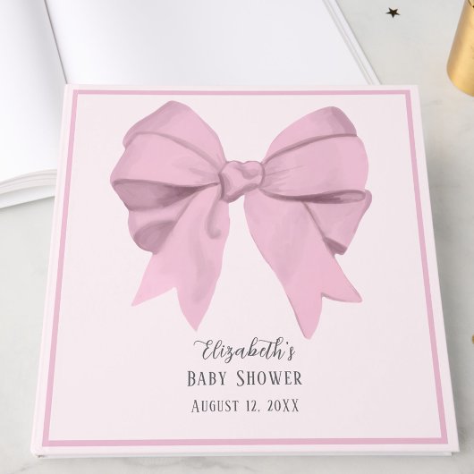 Elegant Pink Bow It's a Girl Baby Shower  Gastenboek