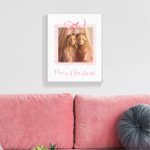 Elegant Pink Bow Merry Christmas Custom Canvas (Insitu (Woonkamer))