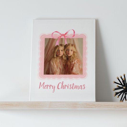 Elegant Pink Bow Merry Christmas Custom Canvas Afdruk