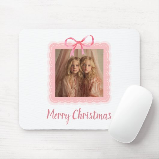 Elegant Pink Bow Merry Christmas Custom Mousepad Muismat (Met muis)