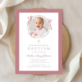 Elegant Pink Bow Photo Baptism Kaart