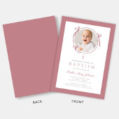 Elegant Pink Bow Photo Baptism Kaart