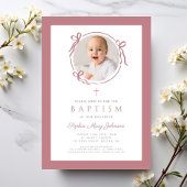 Elegant Pink Bow Photo Baptism Kaart