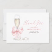 Elegant Pink Bow Prosecco Bridal Shower Thank You Bedankkaart (Voorkant)