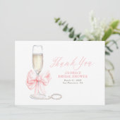 Elegant Pink Bow Prosecco Bridal Shower Thank You Bedankkaart (Staand voorkant)