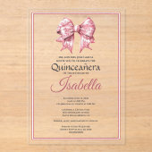 Elegant Pink Bow Quinceanera 15th Birthday Acryl Uitnodigingen (Voorkant)
