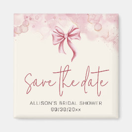 Elegant Pink Bow Save the Date Bridal Shower Magneet