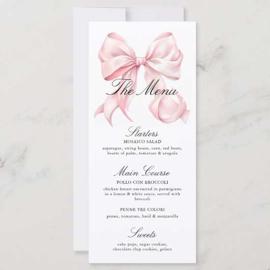 Elegant Pink Bow Shower Menu (Voorkant)