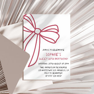 Elegant Pink Bow Sweet 16 Birthday Kaart