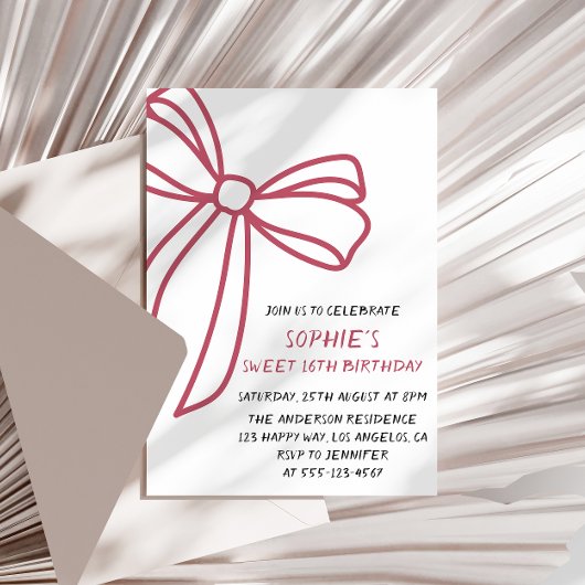 Elegant Pink Bow Sweet 16 Birthday Kaart
