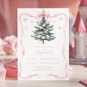 Elegant Pink Bow Winter Onederland First Birthday Kaart