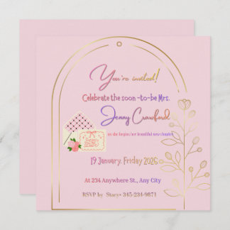 Elegant Pink Bridal Shower Invitation | Modern Arc Kaart