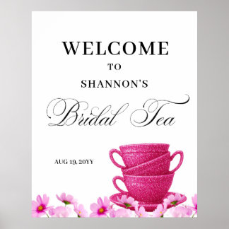 Elegant Pink Bridal Tea Welcome Poster