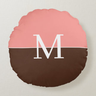Elegant pink &brown monogram rond kussen