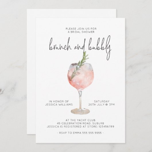 Elegant Pink Brunch & Bubble Vrijgezellenfeest Inv Kaart (Voorkant / Achterkant)