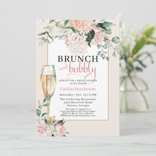 Elegant Pink Brunch en Bubble Vrijgezellenfeest In Kaart (Staand voorkant)