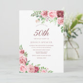 Elegant Pink & Burgundy 50th Birthday Invite Kaart (Staand voorkant)
