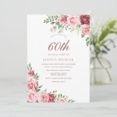 Elegant Pink & Burgundy 60th Birthday Invite Kaart (Staand voorkant)