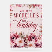 Elegant Pink Burgundy Floral 80th Birthday Acryl Bord (Voorkant)