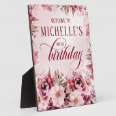 Elegant Pink Burgundy Floral 80th Birthday Fotoplaat (Zijkant)