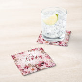 Elegant Pink Burgundy Floral 80th Birthday Kartonnen Onderzetters (Insitu)
