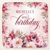 Elegant Pink Burgundy Floral 80th Birthday Kartonnen Onderzetters (Voorkant)