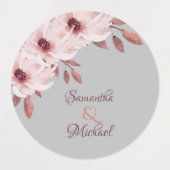 Elegant Pink Burgundy Floral Rust Leaves Wedding Labels (Design 2)