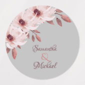 Elegant Pink Burgundy Floral Rust Leaves Wedding Labels (Design 1)