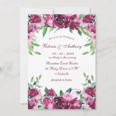 Elegant Pink Burgundy Floral Script Weduwschap Kaart (Voorkant)