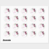 Elegant Pink Burgundy Floral Script Weduwschap Ronde Sticker (Vel)