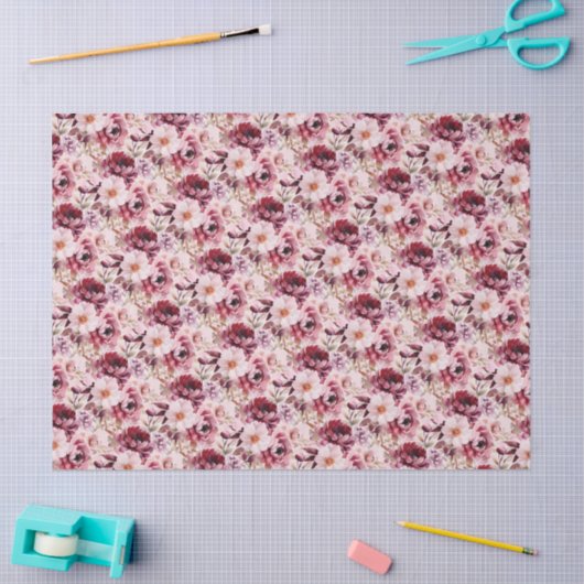 Elegant Pink Burgundy Floral Tissuepapier (Craft)